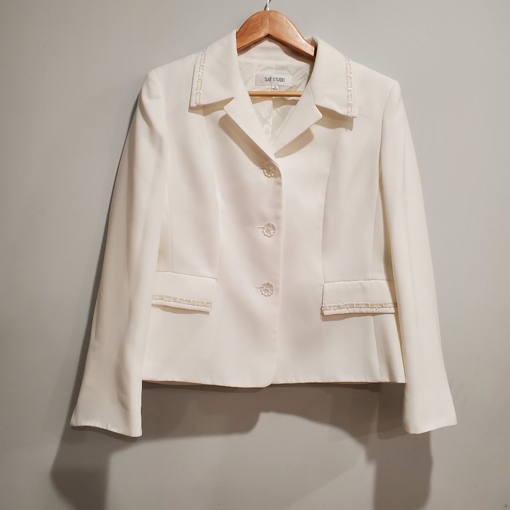 Vintage Suit Studio White Embellished Blazer